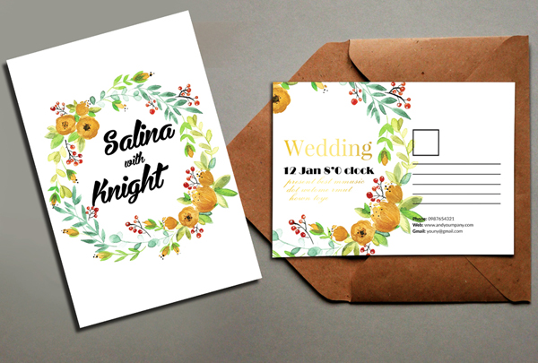 Watercolor Floral Wedding Postcard