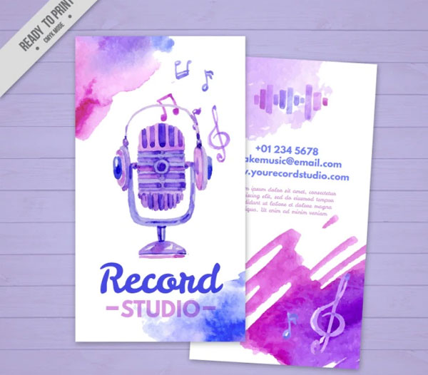 Watercolor Free Vector DJ Business Card Template