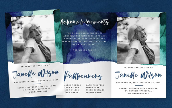 Watercolor Funeral Program Flyer Design Download