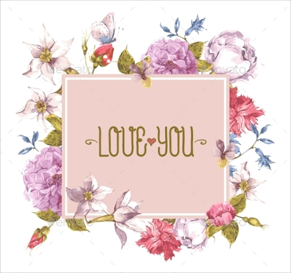 Watercolor Greeting Card with Blooming Flowers