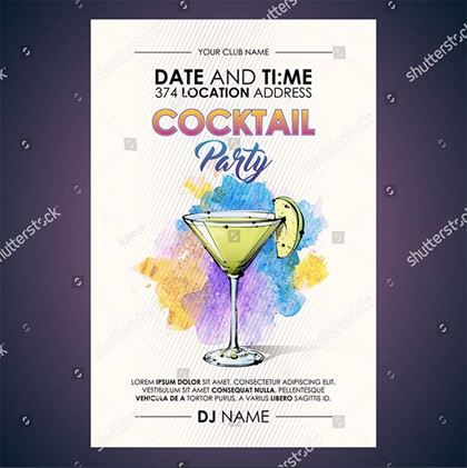 Watercolor Vector Cocktail Party Flyer