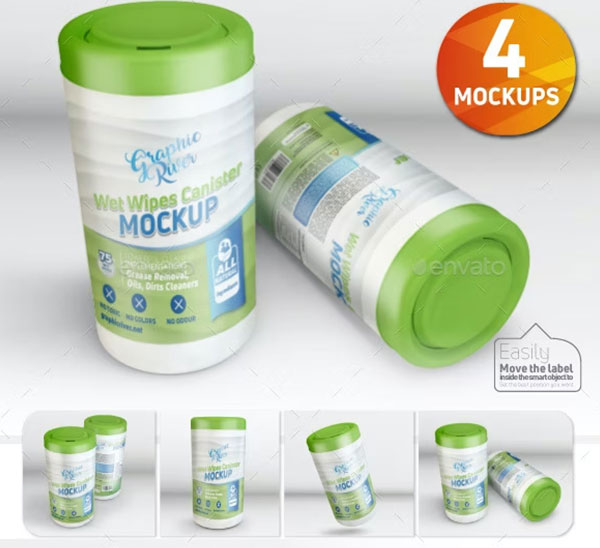 Wet Wipes Canister PSD Mockup