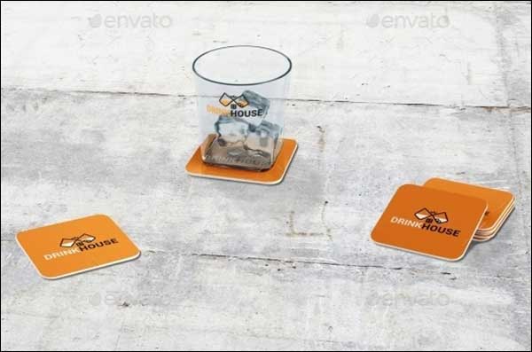 Whiskey Glass and Coasters Mockup