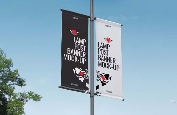 White Lamp Post Banner Mockup