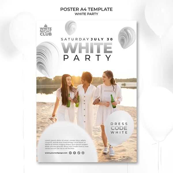 White Party Vertical Free Flyer Template