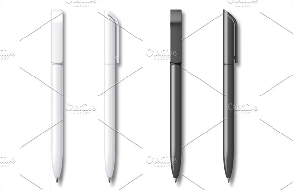 White and Black Realistic Mockup Set Ballpoint Pen