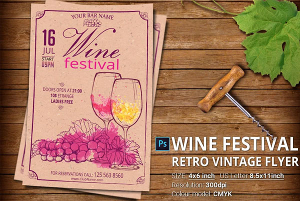 Wine Festival Retro Vintage Flyer