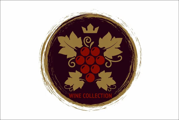 Wine label with grape and leaves