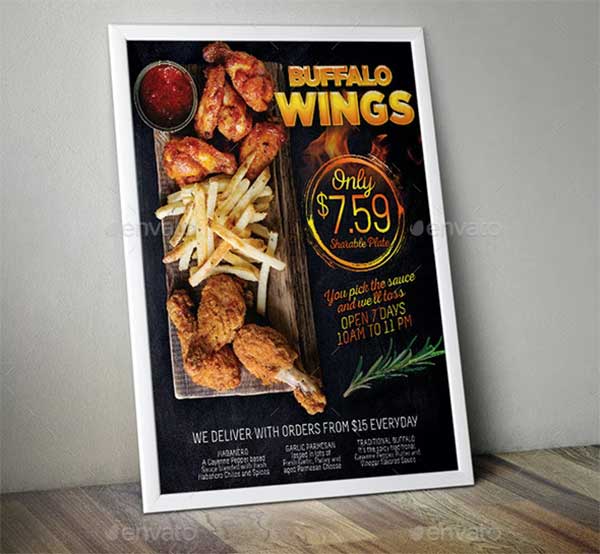 Wings Fast Food Flyer Poster Template