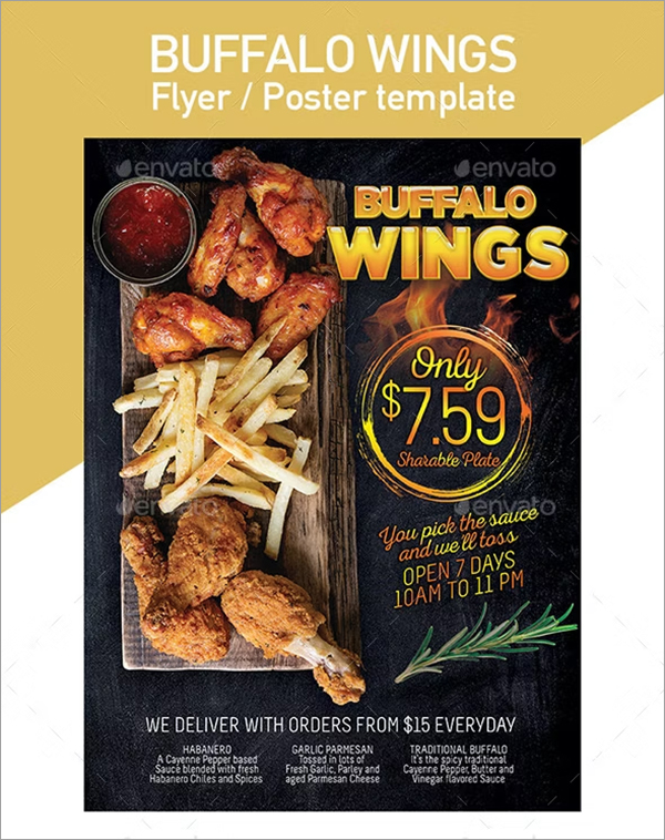 Wings Fast Food Flyer Poster Template