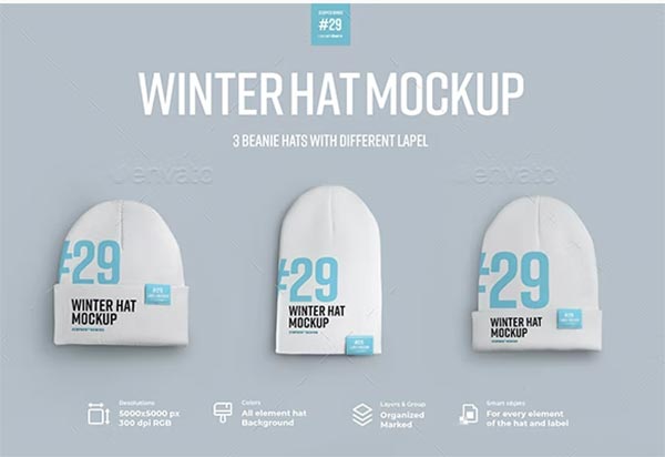 Winter Hat Beanie With Different Lapel Mockups