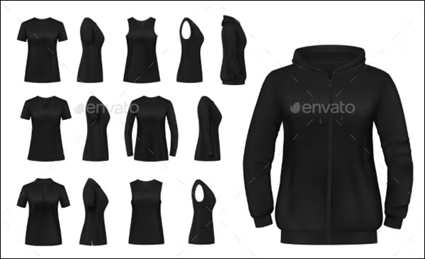 Women Black Tshirt Hoodie Mockup