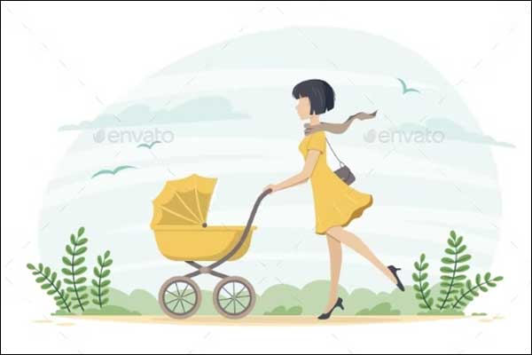 Young Woman With Stroller Templates