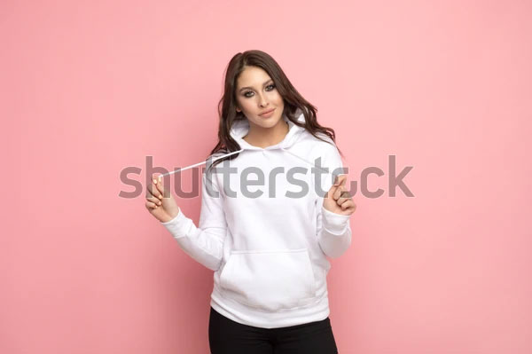 Young Woman in a white Hoodie Mock-up