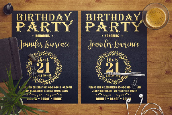 Gold Birthday Party Flyer Template