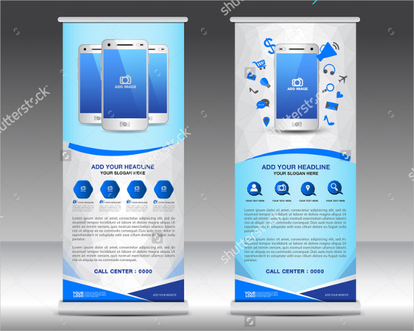 Blue Roll Up Banner Template for Mobile Business