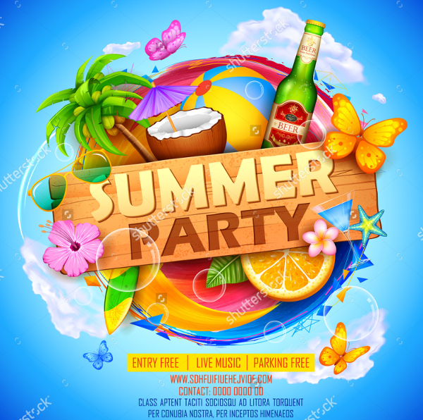 Illustration Summer Party Poster Design Template