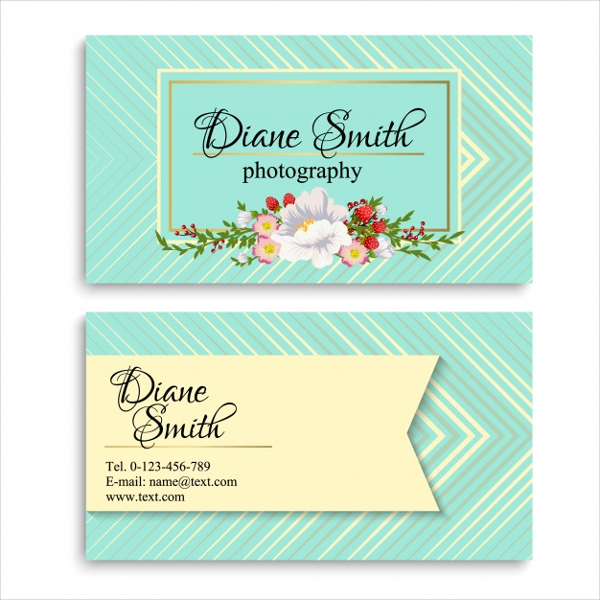 Striped Business Card with Flowers Free
