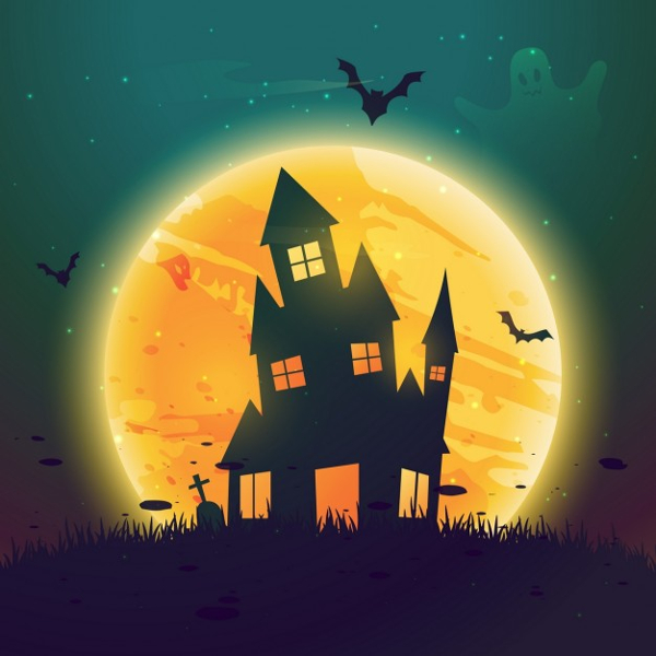 Free Creepy House Halloween Night Background 