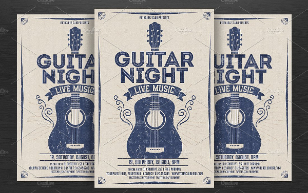 Guitar Night Vintage Music Flyer Template
