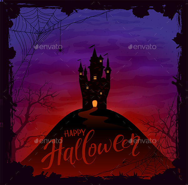 Halloween Castle Background Spiders