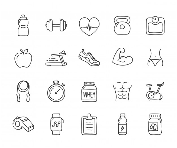 Free Doodle Health and Fitness Icons