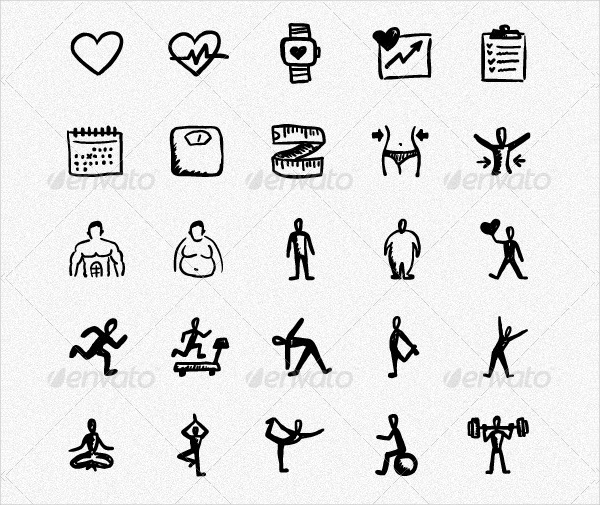 Hand Drawn Health and Fitness Icons