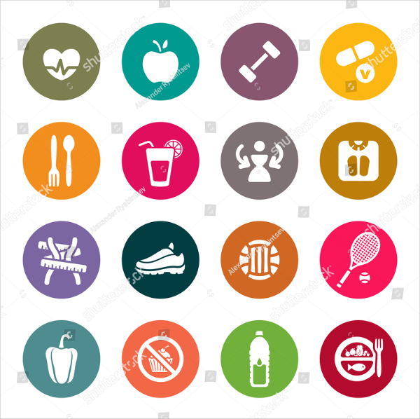 Diet Health Theme Icons Set Designs