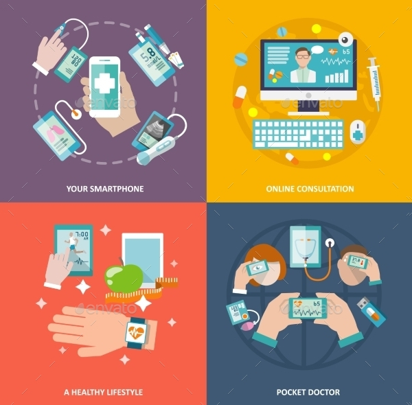 Flat Digital Health Icon Design Set