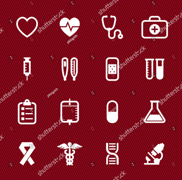 Medical Icons on Red Background