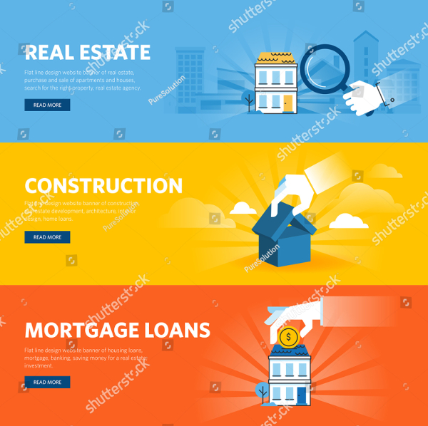 Set of Flat Line Design Web Banners for Real Estate