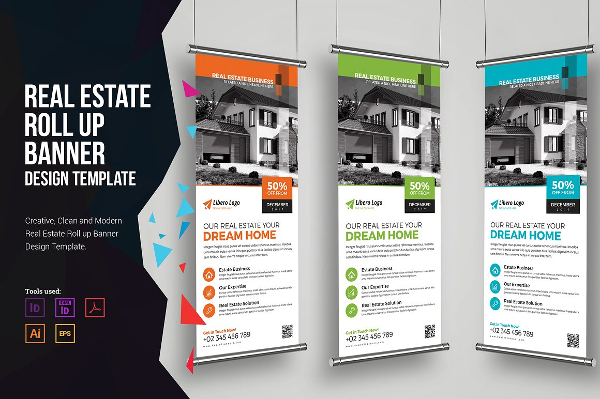 Clean Real Estate Roll Up Banner Design Template