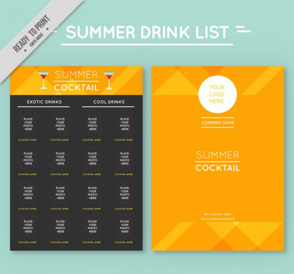 Abstract Summer Cocktails List Template Free