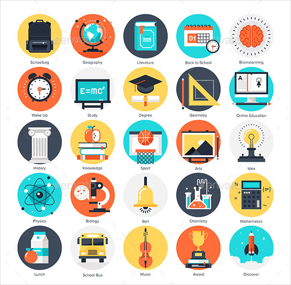 Back To School Education Flat Icons