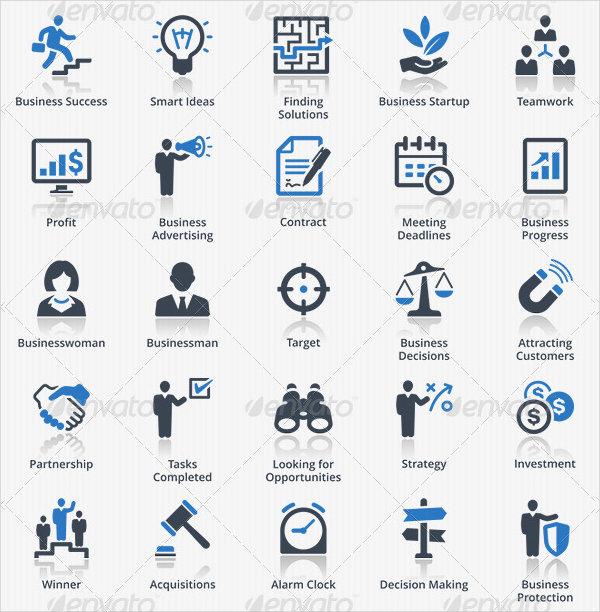 Blue Series Business Icons Set