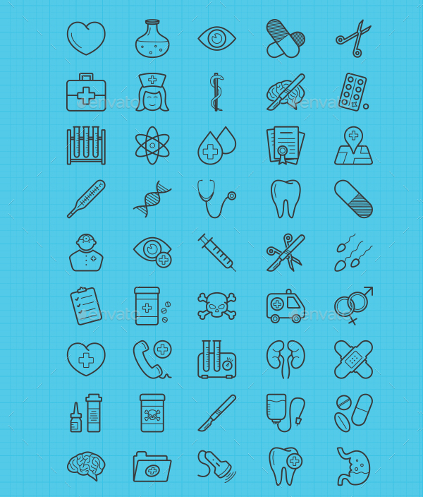 50 Medical Business Design Icons Set