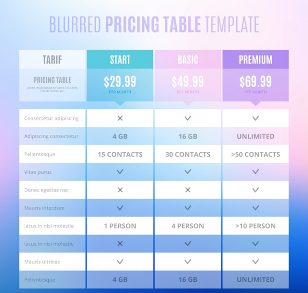 Great Price Table In Pastel Colors Free Vector
