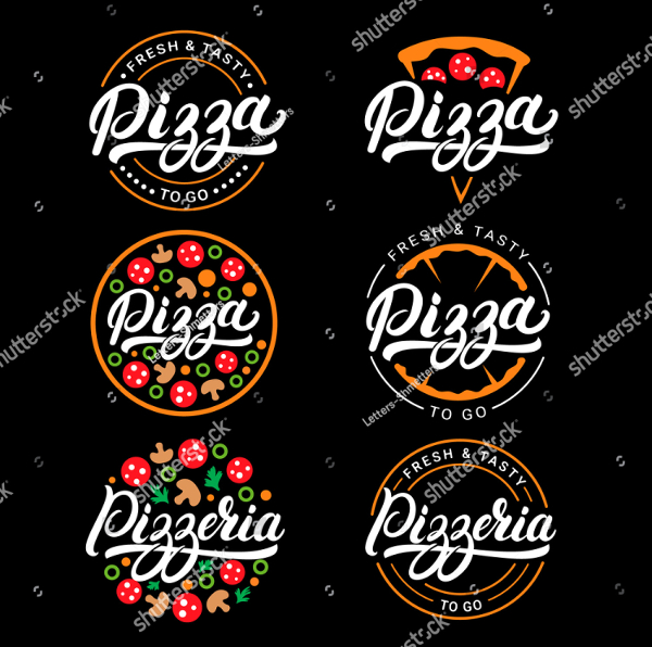 Set Of Pizza And Pizzeria Hand Written Lettering Logo