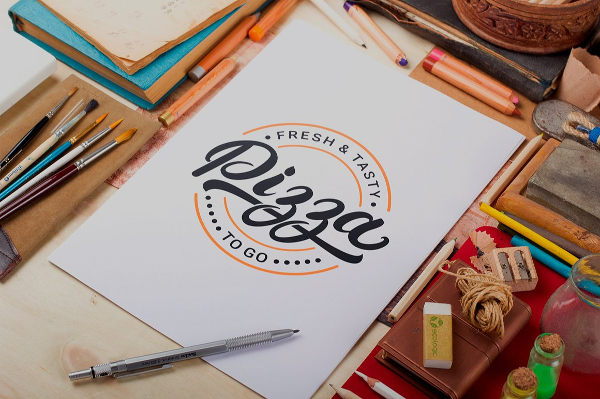 Pizza Lettering Logo Template