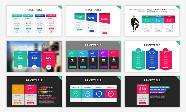 Price Table Business Templates