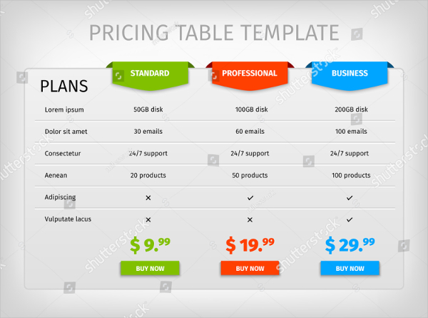 Price Table Discount Templates