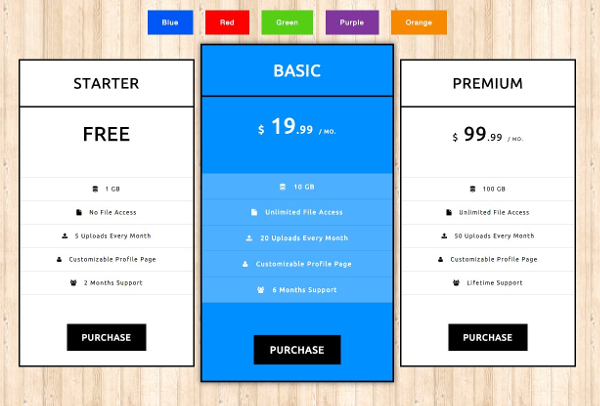 Price Table Graphic Templates