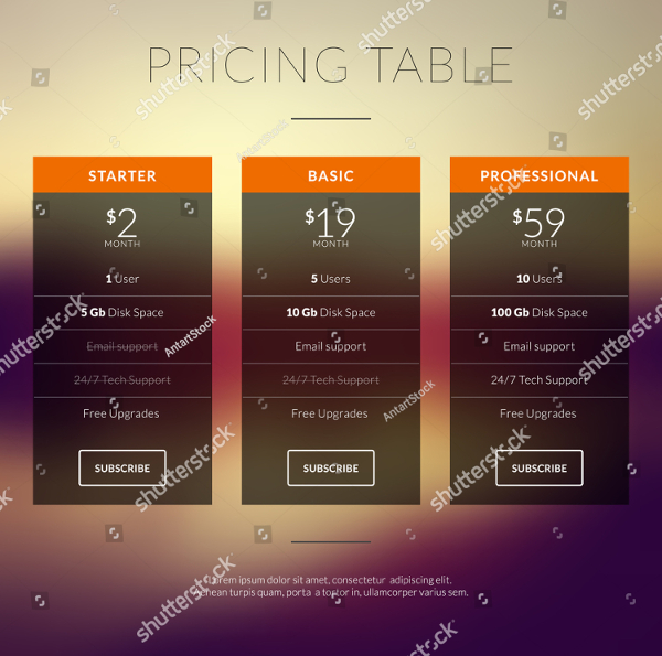 Price Table Style Templates