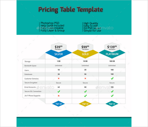 Vector Pricing Style Table Templates