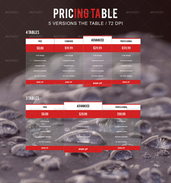 Pricing Table Green Templates