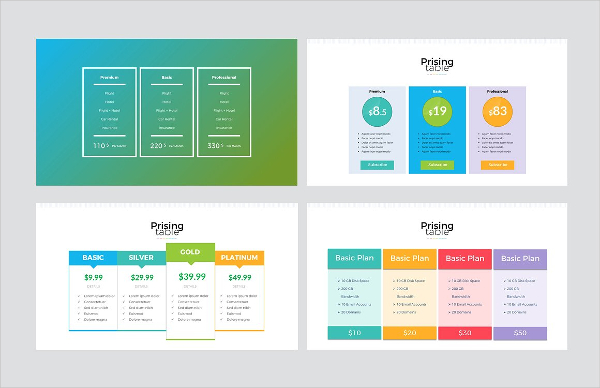 Pricing Table Presentation Templates
