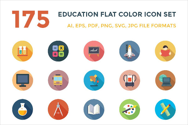 175 Flat Education Vector Icons