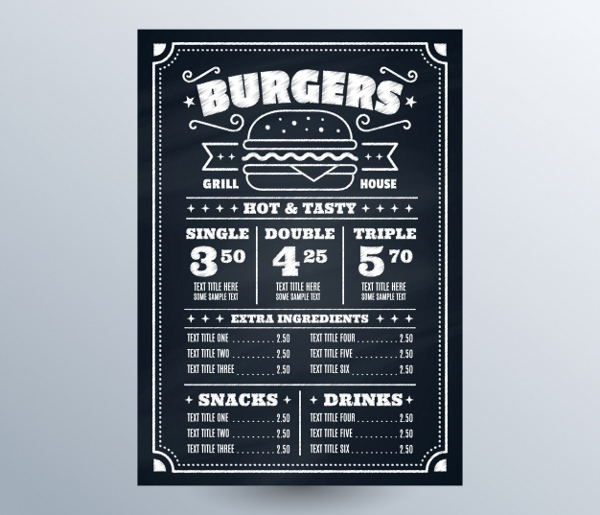 Blackboard With Fast food Menu Free Vector