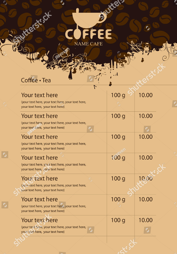 Price List Coffee Menu Template