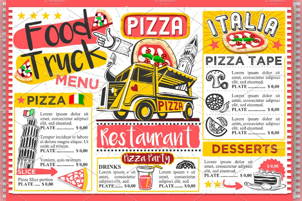 Food Truck Business Pizza Menu Templates